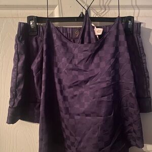 Victoria’s Secret Purple Checkered Satin Pajama Set Size Large